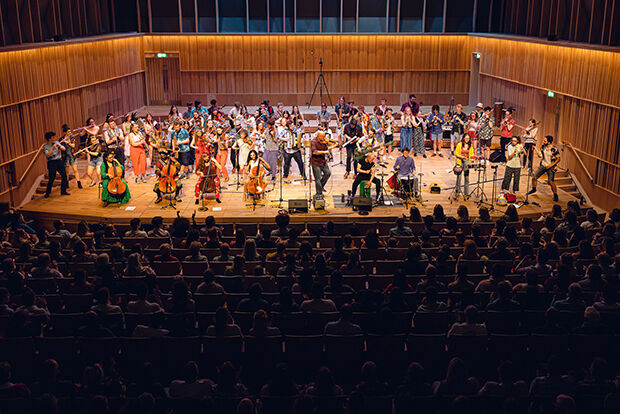 The Conservatoire Folk Ensemble on stage at The Bradshaw Hall