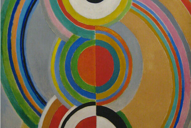 Detail of Sonia Delauney's abstract painting Rhythme of concentric coloured circles