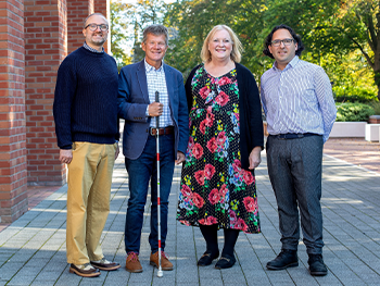 BCU and Deafblind UK - Dr Peter Simcock, BCU Associate Professor of Social Work and a Deafblind UK ambassador; Robert Nolan, Chair of Deafblind UK; Nikki Morris, CEO of Deafblind UK; David Childs, BCU Associate Professor, Head of College of Education and Social Work 