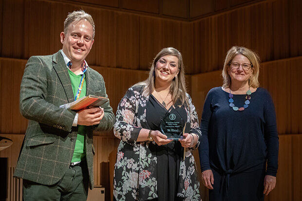 Presentation of BFCS Oratorio Prize to Emma Smith by David Wynne and another person