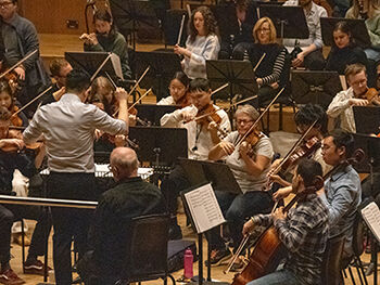 Members of orchestra rehearsing