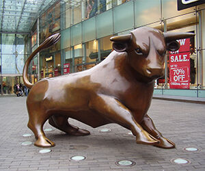 Bullring Bull 300x250 - Bronze bull statue outside Bullring shopping centre