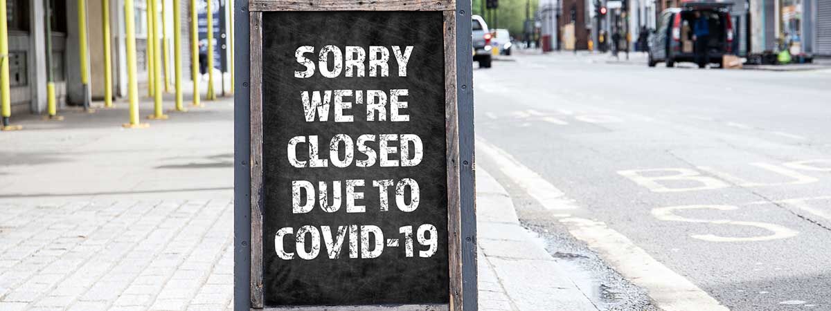 Covid Hospitality 1200x450 - Board saying "Sorry we're closed due to COVID-19"