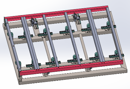 Figure 3: Fixed Tooling, Flexible Tooling Pallet with movable clamps 