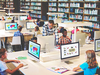 Centre for Brexit Studies Education Image 350x263 - Kids in a library using computers