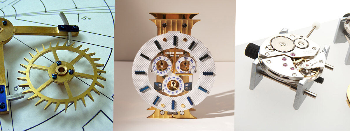 Three photos of clock mechanisms