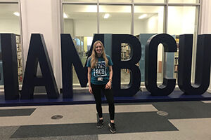 Katie Something Special 300x200 - Katie infront of the I AM BCU letters