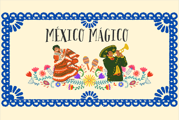 Animated drawing of Mexican dancers with the writing 'Mexico Magico' placed above