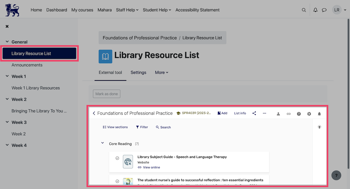 Library Resources in Moodle