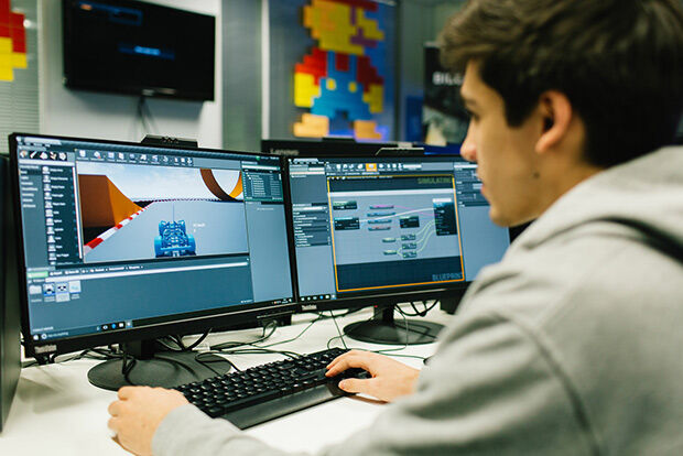 Student working on a game in BCU computer lab