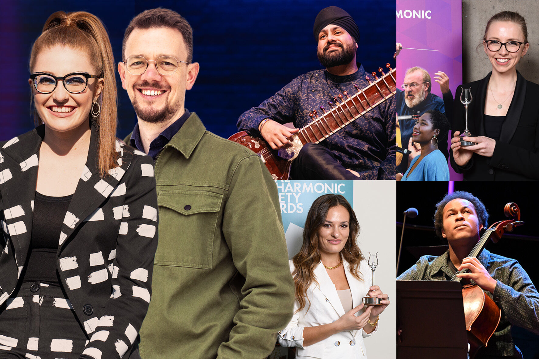 Montage of musicians and presenters and recipients of Royal Philharmonic Society Awards