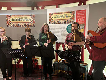 Students and staff performing traditional Tudor music at Shakespeare’s Birthplace