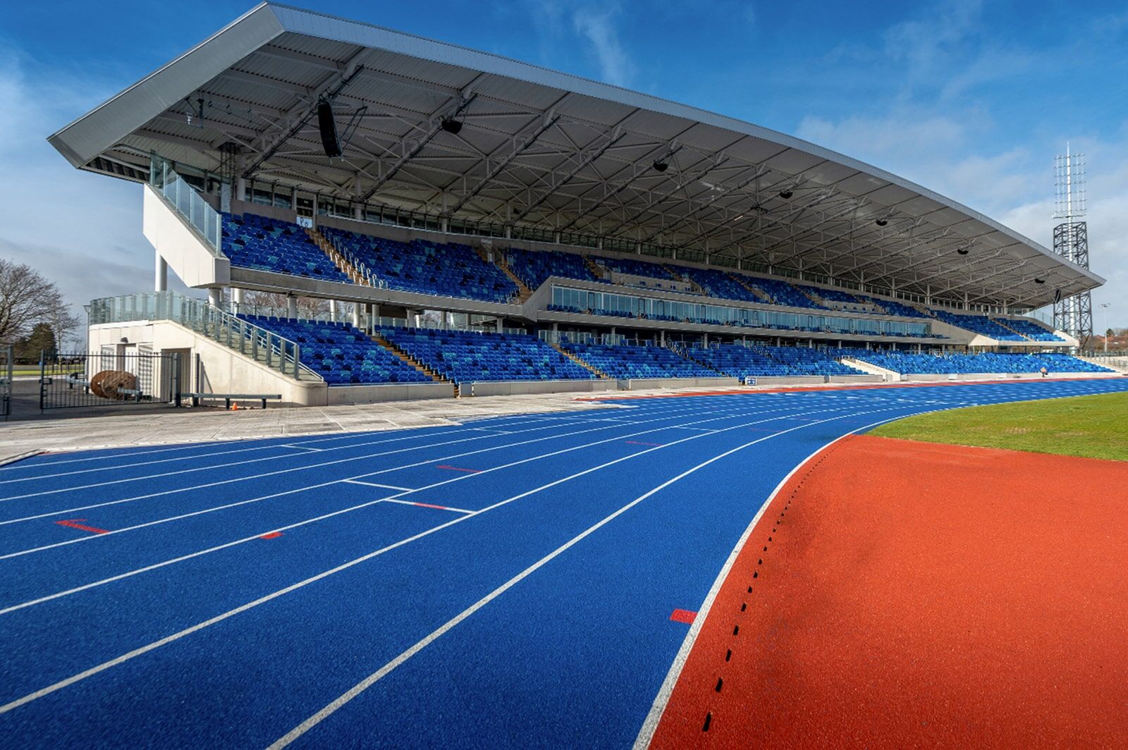 Exterior photo of the Alexander Stadium stands and running track