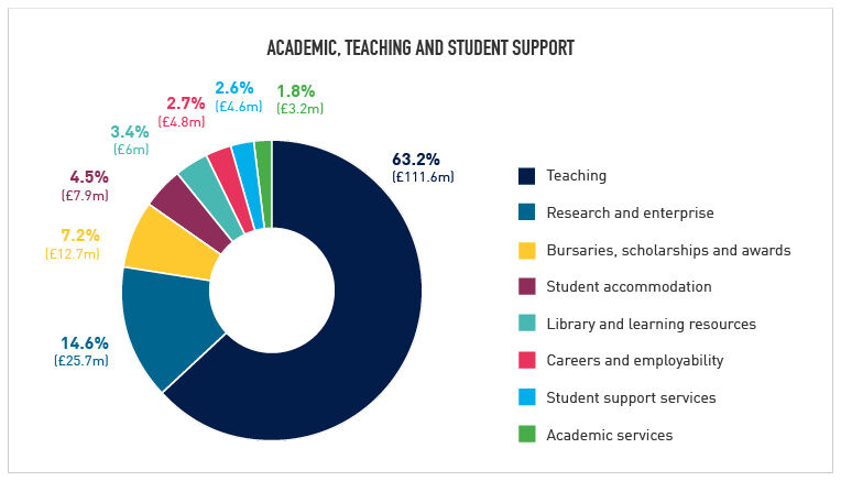 A chart showing a breakdown of university costs relating to academic teaching