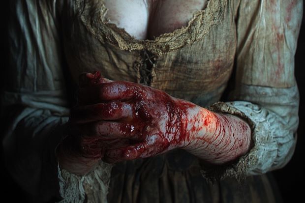 Close up of woman's bloody hands